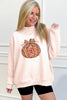 Apricot Pink Floral Pumpkin Graphic Mock Neck Oversized Sweatshirt