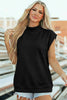 Black Solid Color High Neck Cap Sleeve Loose Top