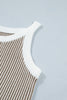 Pale Khaki Contrast Trim Ribbed Knit Sweater Tank Top