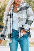 Pink Plaid Color Block Buttoned Long Sleeve Jacket with Pocket