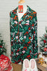 Green Festive Bow Print Long Sleeve Shirt and Pajama Short Set