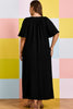Black Plus Size Solid Color Notched Neck Short Sleeve Loose Dress