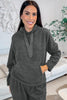 Medium Grey Fuzzy Drawstring Hoodie Lounge Pants 2pcs Set