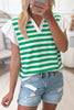 Black Stripe Collar V Neck Ruffled Short Sleeve Blouse
