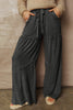 Vineyard Green Mineral Wash Tiered Wide Leg Patchwork Drawstring Pants