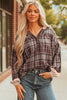 Brown Plaid Patchwork Long Sleeve Button Hooded Blouse