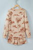 Beige Western Print Loose Fit Long Sleeve Top Short Set