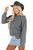 Medium Grey Raw Edge Uneven Hem Patchwork Drop Shoulder Sweater