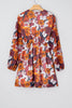 Red Floral Print Wrap V Neck Puff Sleeve Flowy Mini Dress