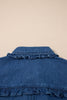 Sail Blue Ruffled Edge Collared Shift Denim Dress with Pockets