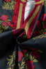 Black Floral Short Bubble Sleeve Contrast Slit Neckline Blouse