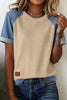 Parchment Denim Color Block Patchwork Round Neck Tee