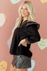 Black Contrast Stitched Detail V Neck Ruffle Long Sleeve Blouse