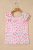Pink Floral Ruffled Short Sleeve Bow Back Square Neck Blouse
