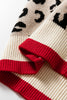 Khaki Leopard Pattern V-Neck Contrast Rib Knitted Sweater