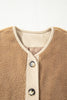 Light French Beige Puffy Plush Corduroy Edge Patchwork Jacket with Big Pockets