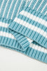 Light Blue Two Tone Striped Patchwork Drop Shoulder Loose Sweater