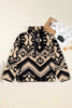 Black Plus Size Western Aztec Pattern Half Button Collared Plush Sweatshirt