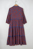 Brown 3/4 Puff Sleeve Tiered Loose Floral Dress
