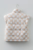 Khaki Contrast Plaid Quilted Button Zip Up Vest