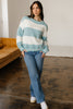 Light Blue Two Tone Striped Patchwork Drop Shoulder Loose Sweater