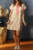 Khaki Western Fashion Print Striped Color Block Patchwork Shift Mini Dress