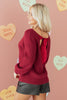 Red Dahlia Ribbed Knit Ribbon Knot Backless Drop Shoulder Sweater