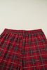 Red Plus Size Plaid Short Sleeve Shirt Loose Pants 2pcs Pajama Set
