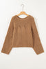 White Hollowed Detail Wide Sleeve Loose Pullover Sweater