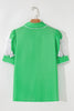 Green Floral Ric Rac Edge Puff Sleeve Button Up Summer Shirt