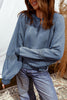 Sail Blue Lace Patchwork Detail Notched Neck Mineral Wash Baggy Sweatshirt