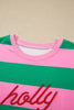 Red Stripe holly jolly Letter Embroidered Pullover Sweatshirt