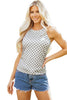 Gray Checkered Print Textured Halter Tank Top