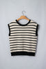 Black Stripe Bow Applique Short Sleeve Sweater
