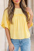 Yellow Cream Tie Half Sleeve Pleated Detail Babydoll Blouse