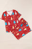 Red Christmas Tree Print V Neck Tee and Pants Lounge Set