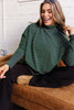 Green Stripe High Neck Dropped Shoulder Long Sleeve Casual Top