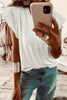 White Eyelet Embroidered Flutter Sleeve Patchwork V Neck Tee