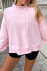 Pink Stay Salty Embroidered Long Sleeve Stand Neck Shift Pullover Sweatshirt