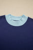 Pink Colorblock Trim Crewneck Long Sleeve Pullover Sweatshirt