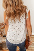 White Polka Dot Print Ruffled Shoulder V Neck Tank Top
