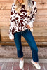 Brown Western Print Cow Pattern Long Sleeve Round Neck Pullover Knitwear Sweater