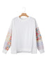 White Floral Dotted Mixed Print Patchwork Sleeve High Low Casual Sweatshirt