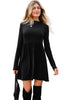 Red Dahlia Frilled Neck Ribbed Knit Patchwork Long Sleeve Mini Dress