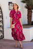 Red Floral Print Frilled V Neck Short Sleeve Ruffle Maxi Dress