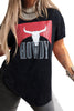 Black Western HOWDY Steer Head Print Side Slits Loose Fit T Shirt