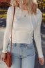 White Exposed Seam Ribbed Knit Slim Fit Long Sleeve Top