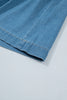 Sky Blue Half Buttons Pleated High Waist Denim Mini Skirt with Drawstring