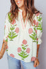 Sky Blue Casual Wild Flower Print V Neck 3/4 Sleeve Blouse