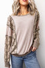 Khaki Floral Print Round Neck Long Sleeve Shift Top